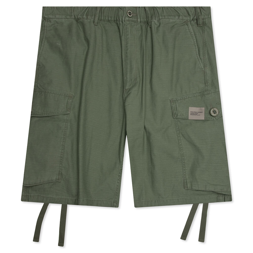 ワイドカーゴショートパンツ - オリーブの単調 – Feature